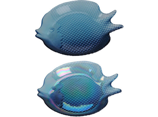 Skål fat fisk blåtone glass 16x14cm 2ass 