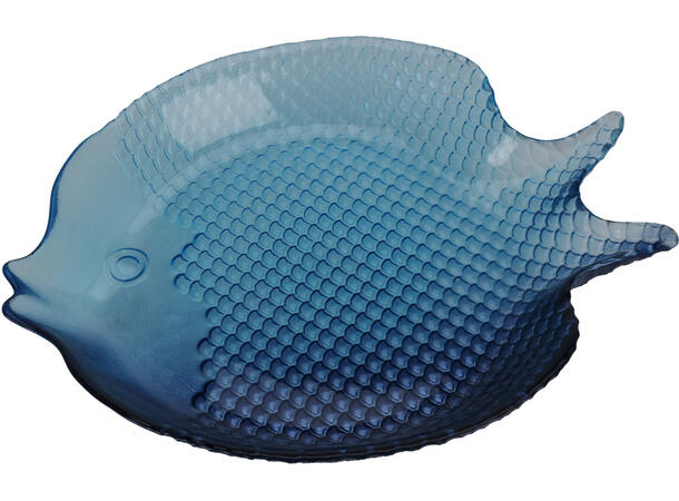 Skål fat fisk blåtone glass 16x14cm 2ass 