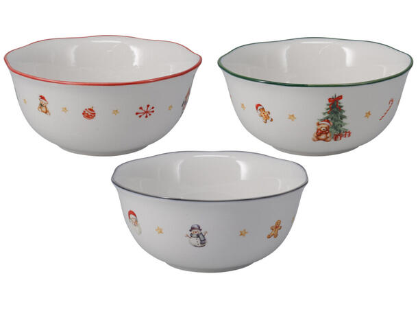 Skål porselen vinterjul 420ml 14cm 3ass 