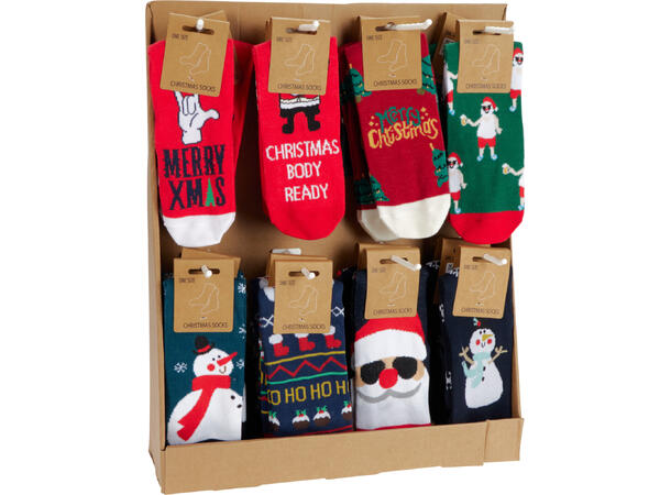 Sokk julemotiv 35x8cm 8ass design Display:48 par 100% Polyester One size 