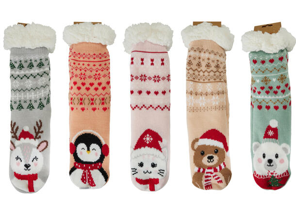 Sokk strikket m/pels 40x12cm 5ass Display: 15 par 100% Polyester One size 