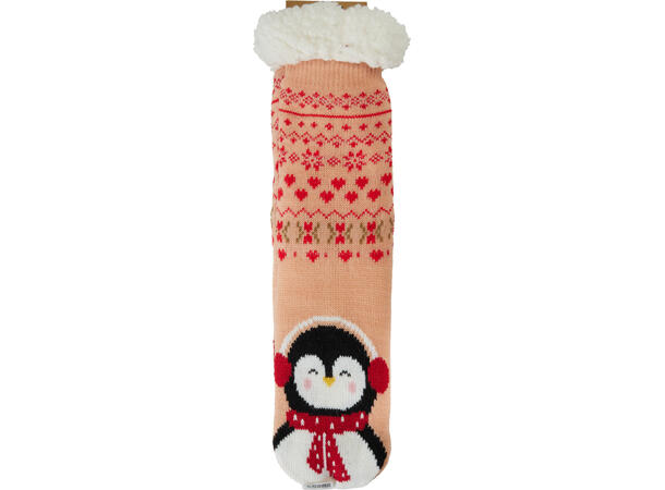 Sokk strikket m/pels 40x12cm 5ass Display: 15 par 100% Polyester One size 