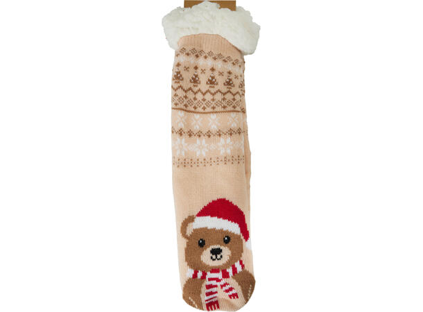 Sokk strikket m/pels 40x12cm 5ass Display: 15 par 100% Polyester One size 