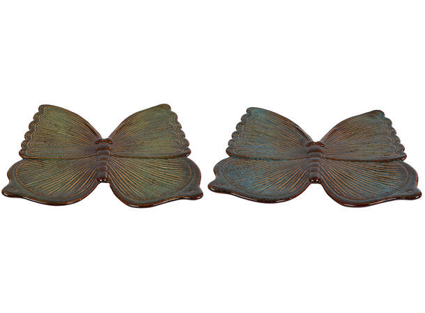 Sommerfugl blå/gr. keramikk 26x25cm 2ass Forpk 8stk 