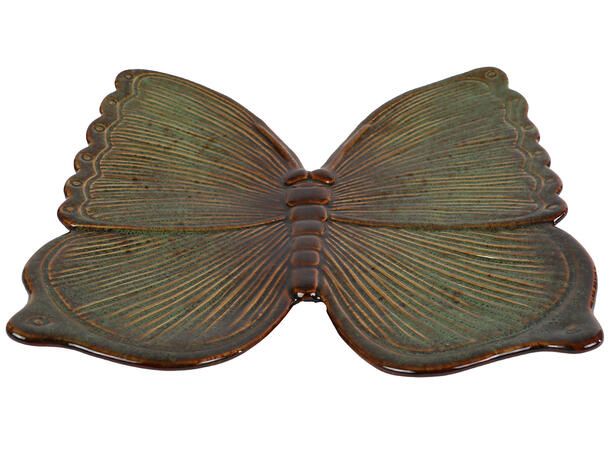 Sommerfugl blå/gr. keramikk 26x25cm 2ass 