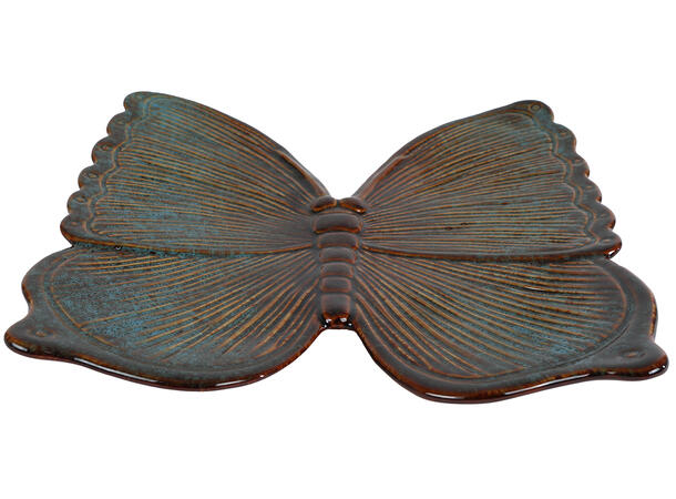 Sommerfugl blå/gr. keramikk 26x25cm 2ass Forpk 8stk 