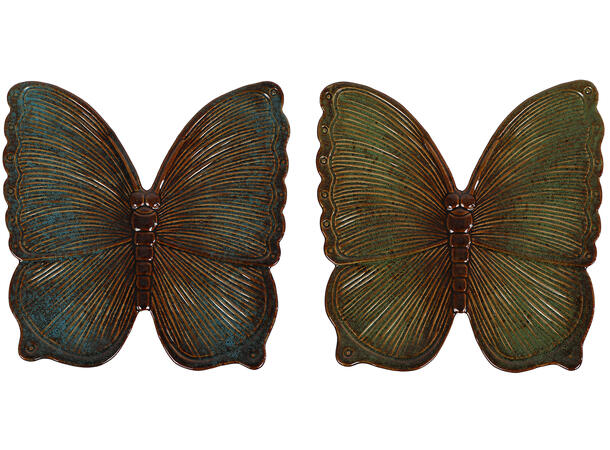 Sommerfugl blå/gr. keramikk 26x25cm 2ass 