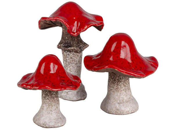 Sopp antikkhvit/rød keramikk h: 9cm 