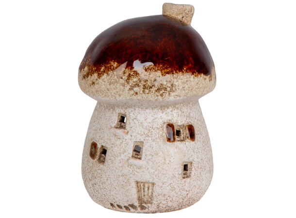 Sopp rustikk hvit keramikk telys 9x12cm 