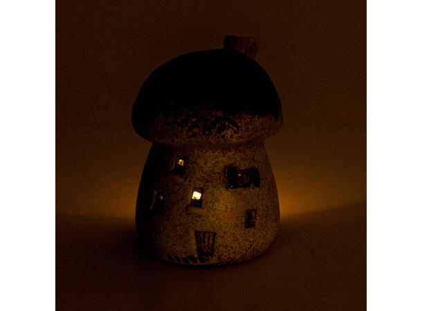 Sopp rustikk hvit keramikk telys 9x12cm 