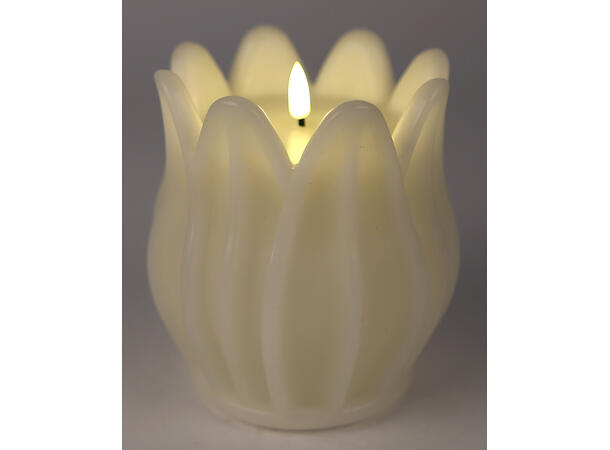 Stearinlys krem Tulipan LED 13,5x15cm Batteri:2xAA ikke inkludert 