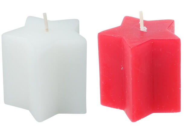 Stearinlys stjerne rød/hvit 5x5cm 2ass Display med 24stk 