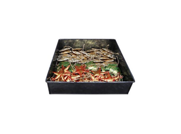 Stjerne hjerte, juletre metall 5x7x1 cm Display 72stk 