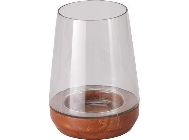 Stormlykt glass/mangotre 15x19,5cm 