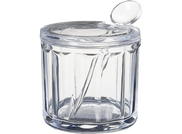 Sukker- og fløtesett glass 3 deler 9x8cm Sukkerkrukke,Fløtemugge,Skje 