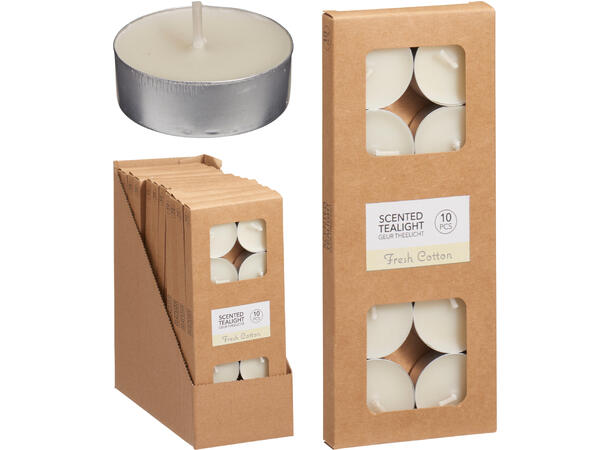 Telys Fresh Cotton hvit 10stk 4 timers brennetid 