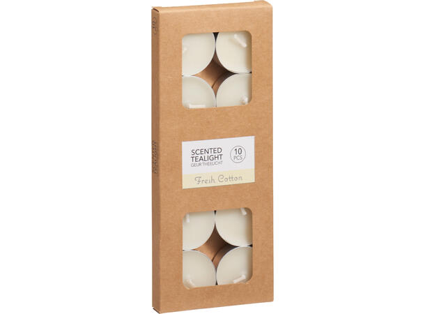 Telys Fresh Cotton hvit 10stk 4 timers brennetid 