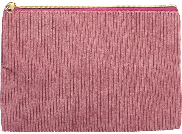 Toalettmappe kordfløyel 24x14cm 4ass Kordfløyel og gullfarget glidelås 
