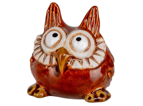 Ugle sittende brun keramikk h:7cm 