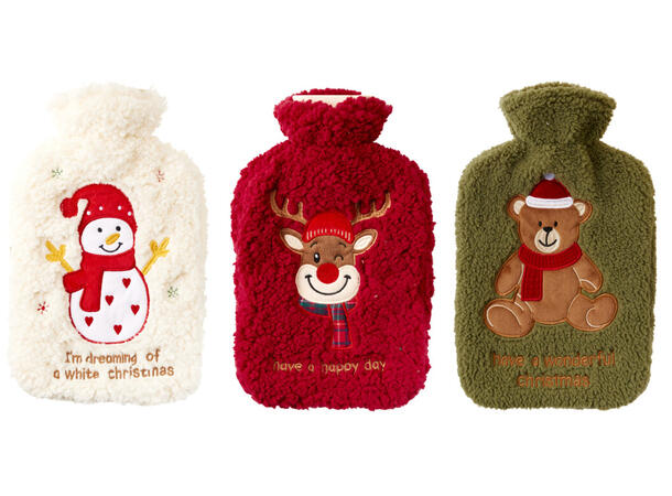 Varmeflaske jul fleece 2L 33x21cm 3ass 
