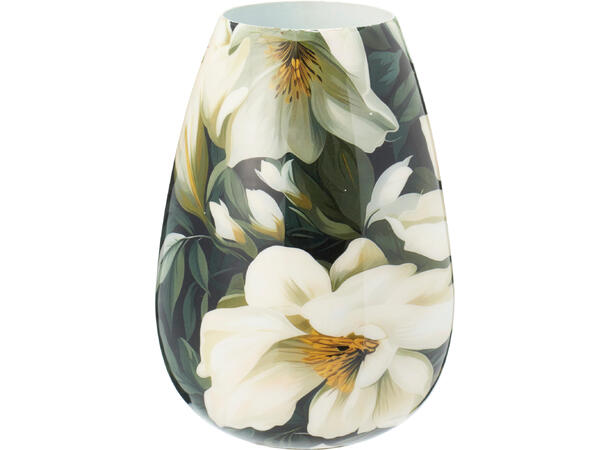 Vase hvite blomster metall 15x20cm Vekt:450gram 