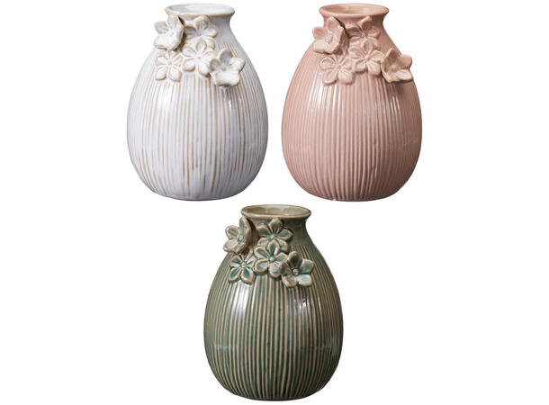 Vase porselen m/blomster 9x12cm 3ass 