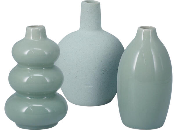Vase sett 3 deler 24x9x11cm grønn Keramikk 