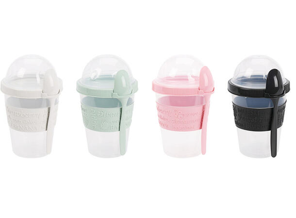 Yoghurtbeger boks 0,6L 16cm m/skje 4ass Display 12stk 