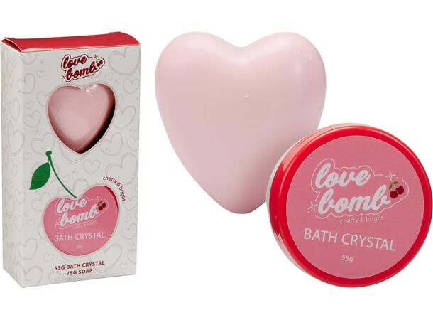 Badesett krystall/såpe hjerte gave 2 deler. Såpe: 75g Badekrystaller: 55g 