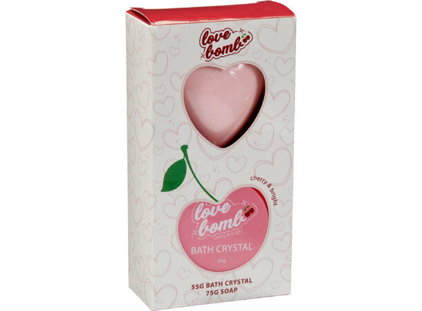 Badesett krystall/såpe hjerte gave 2 deler. Såpe: 75g Badekrystaller: 55g 