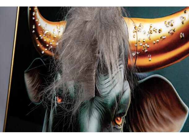 Bilde lerretstrykk sort okse 62x92cm Shiny foliert fototrykk med gullramme 