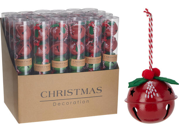 Bjelle metall rød grønn hvit 5cm 6stk Røde grønne hvite 