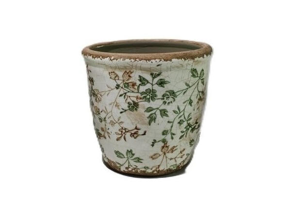 Blomsterpotte blomstret keramikk 14x13cm 