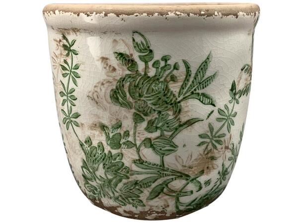 Blomsterpotte grønn keramikk 11x11x10cm 