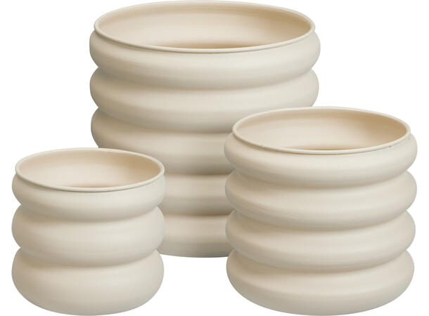 Blomsterpotte krem galvanisert jern s/3 30x30x28cm, 25x25x22,5cm og 20x20x17,8cm 