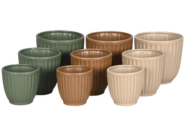 Blomsterpotte stripet keramikk s/3 3ass 10,5x10cm 13x12,5cm 15,5x15cm 