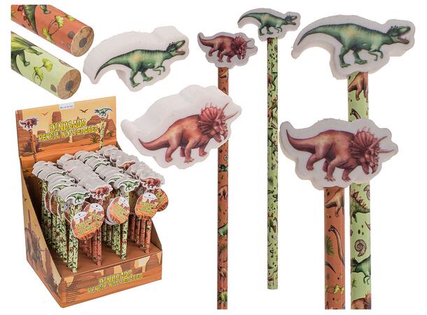 Blyant Dinosaur m/viskelær 18,5cm 2ass Display 36stk 
