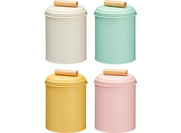 Boks m/lokk pastell 13,5x13,5x20cm 4ass Håndtak i bambus Forpakning: 8stk 