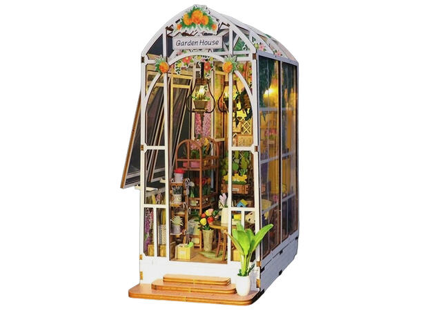 Book Nook Drivhus 21,8x13,6x23,2cm MDF papir stoff LED lys uten batteri 