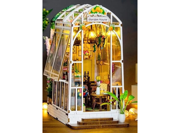 Book Nook Drivhus 21,8x13,6x23,2cm MDF papir stoff LED lys uten batteri 