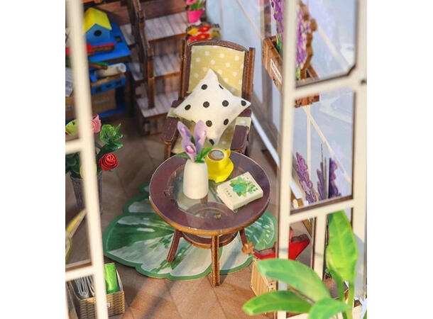 Book Nook Drivhus 21,8x13,6x23,2cm MDF papir stoff LED lys uten batteri 