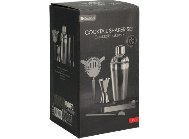 Cocktail shaker Gavesett 5 deler Rustfritt stål. Gaveeske: 24x9x29,5cm 