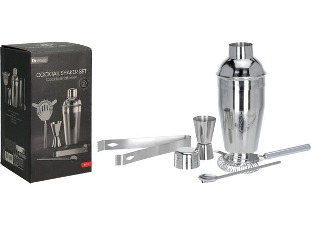 Coctail shaker Gavesett 5 deler Rustfritt stål. Gaveeske: 24x9x29,5cm 