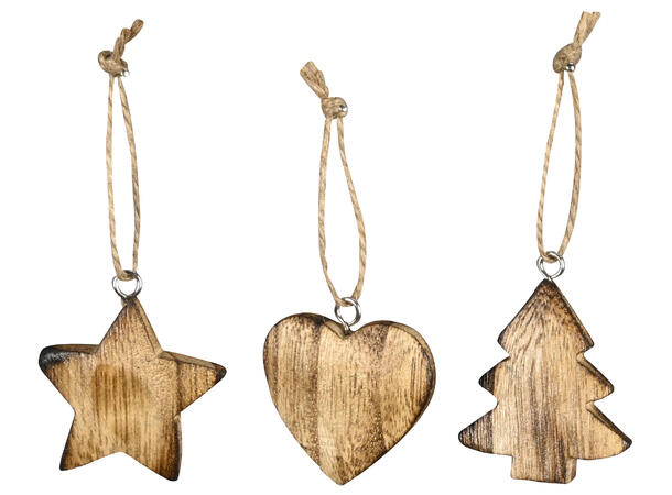 Dekor stjerne hjerte juletre henge 3ass 4,5cm 5cm 5,5cm + 5cm tau 