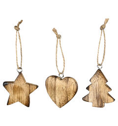 Dekor stjerne hjerte juletre henge 3ass 4,5cm 5cm 5,5cm + 5cm tau