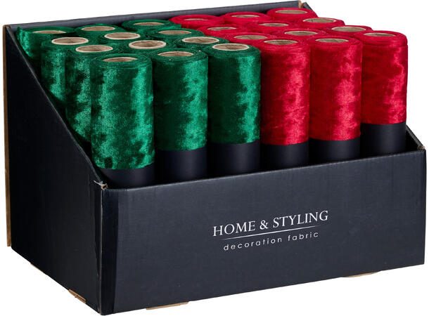 Dekorrull fløyel Rød Grønn 20x200cm 2ass Display 24stk 