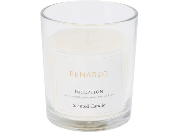 Duftlys i glass 8,5x10 cm Hvit voks 3ass Duft: myrra, bjørnebær, hav. 2% duft 