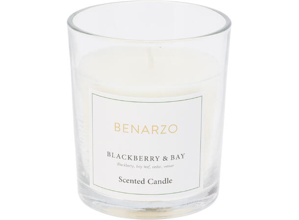 Duftlys i glass 8,5x10 cm Hvit voks 3ass Duft: myrra, bjørnebær, hav. 2% duft 