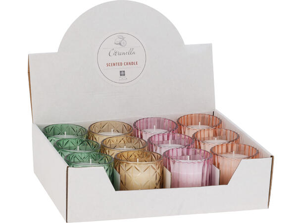 Duftlys sitronella 7,5x8cm 4ass Dispaly med 12stk 