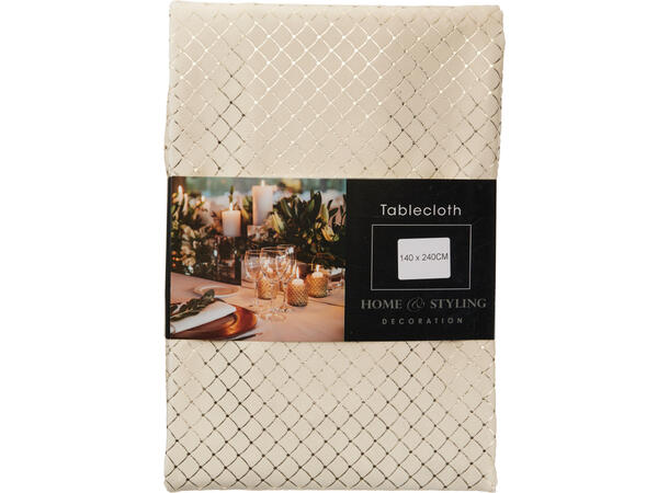 Duk krem diamantprint fløyel 140x240cm Velurpolyester 